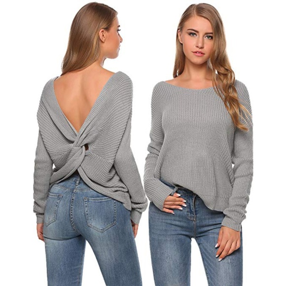 Sweaters - ⬇️ $49 Gray V Neck Twisted Knot Back Sweater Gray